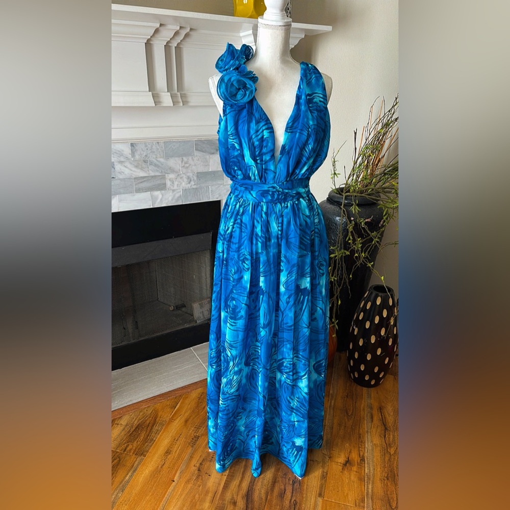 Vibrant Blue Floral Maxi Dress